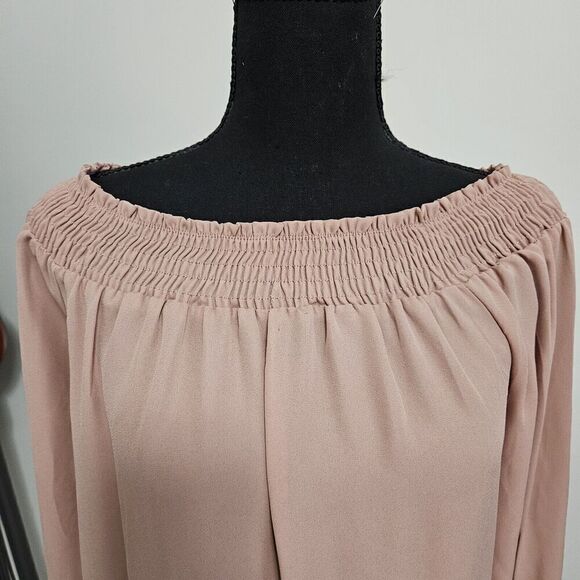 Women's Summer Blouse Tan Taupe 3/4 tie sleeve off shoulder size S by TIMING - Picture 5 of 8